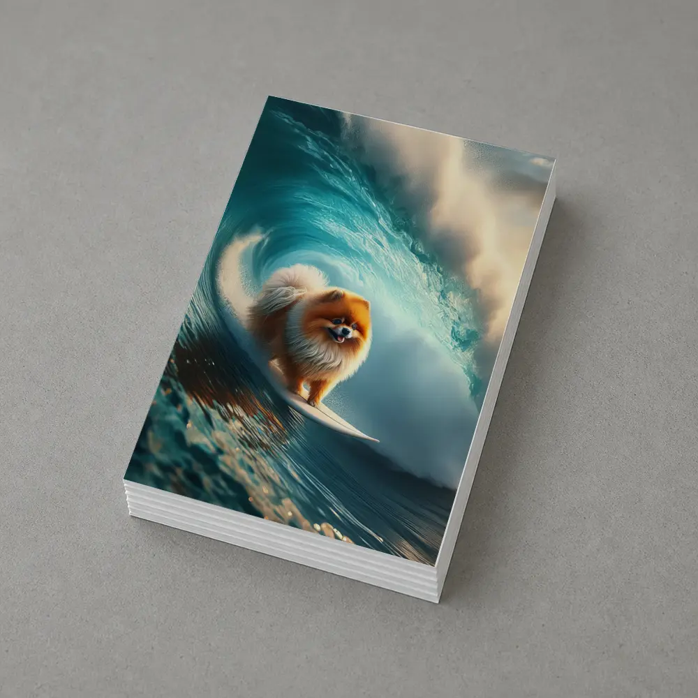 Pomeranian Surfing Massive Ocean Wave – Postcards