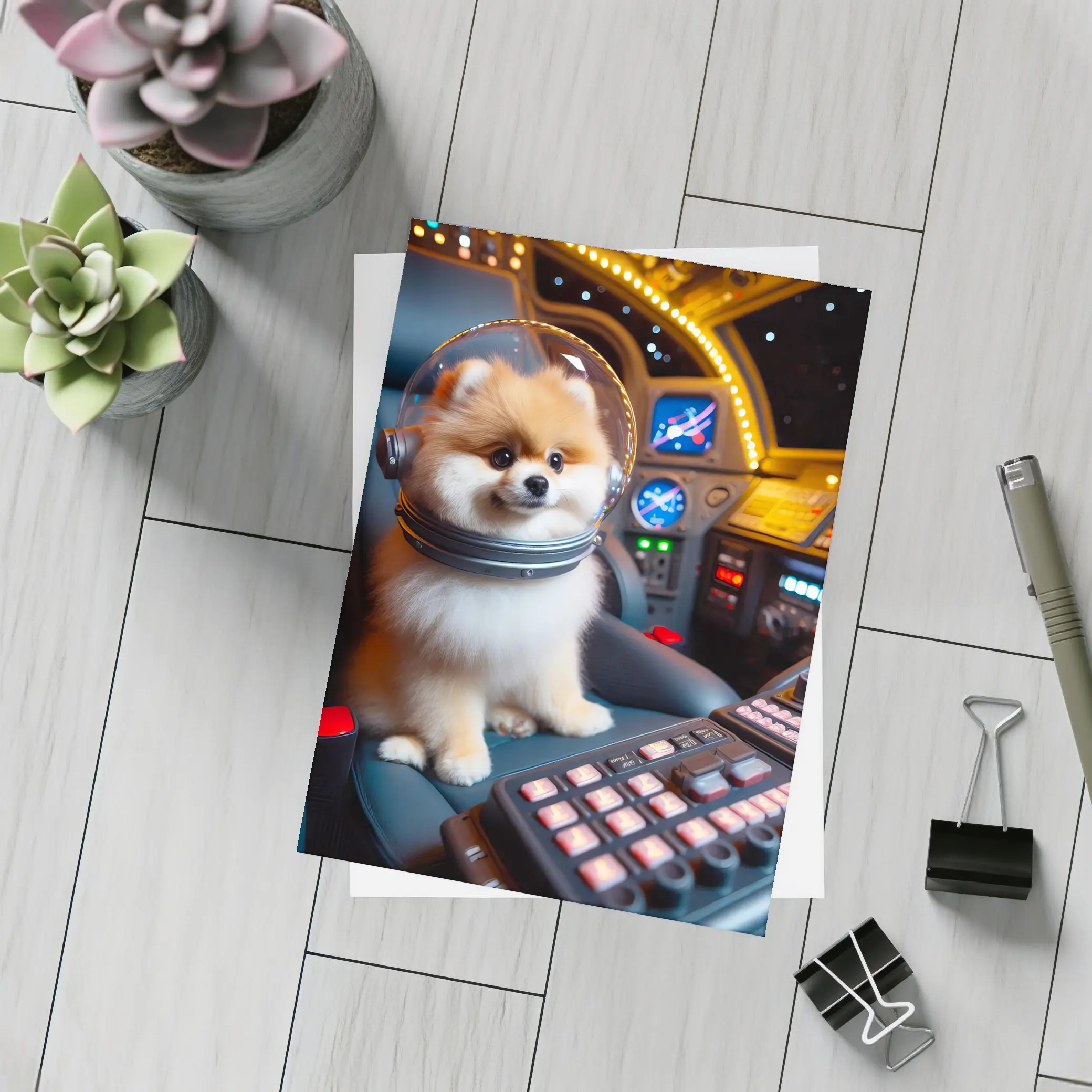 Pomeranian Astronaut Dog Space Cockpit – Postcards