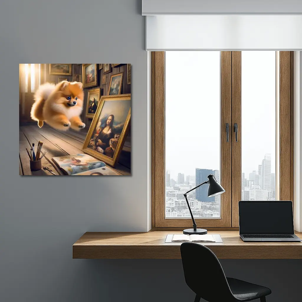Pomeranian Dog Flying Art Gallery Scene – Wall Art