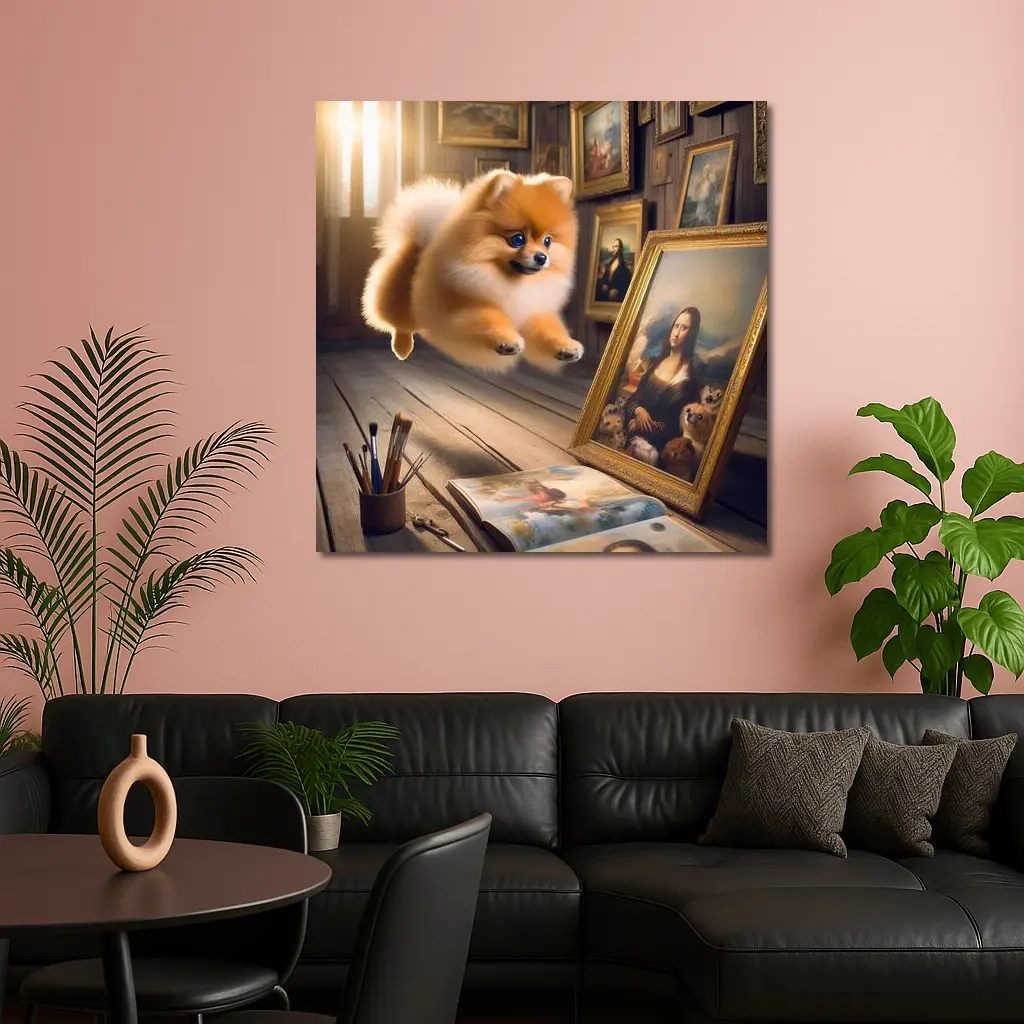 Pomeranian Dog Flying Art Gallery Scene – Wall Art
