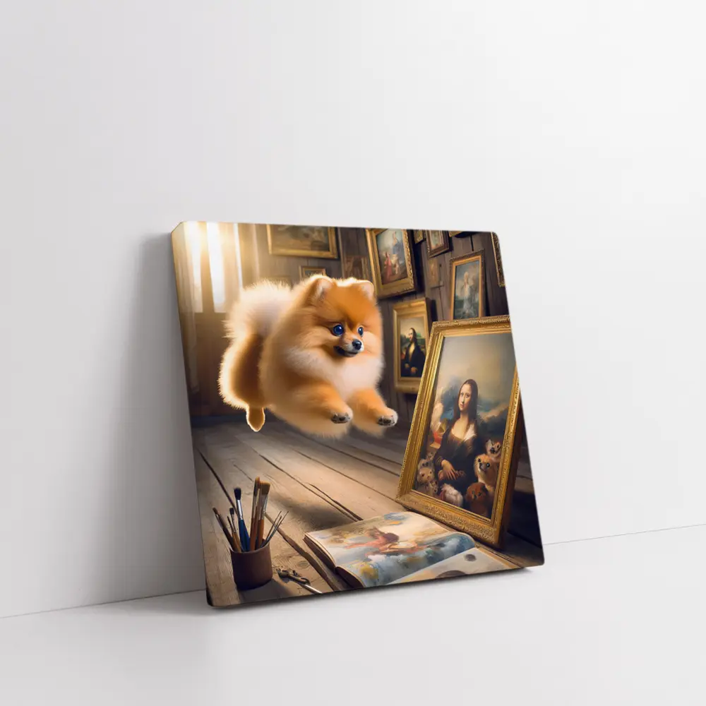 Pomeranian Dog Flying Art Gallery Scene – Wall Art