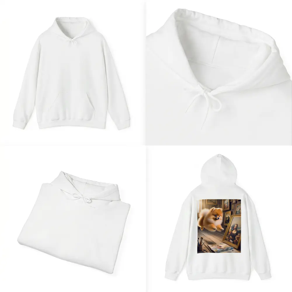 Pomeranian Dog Flying Art Gallery Scene – Hoodies