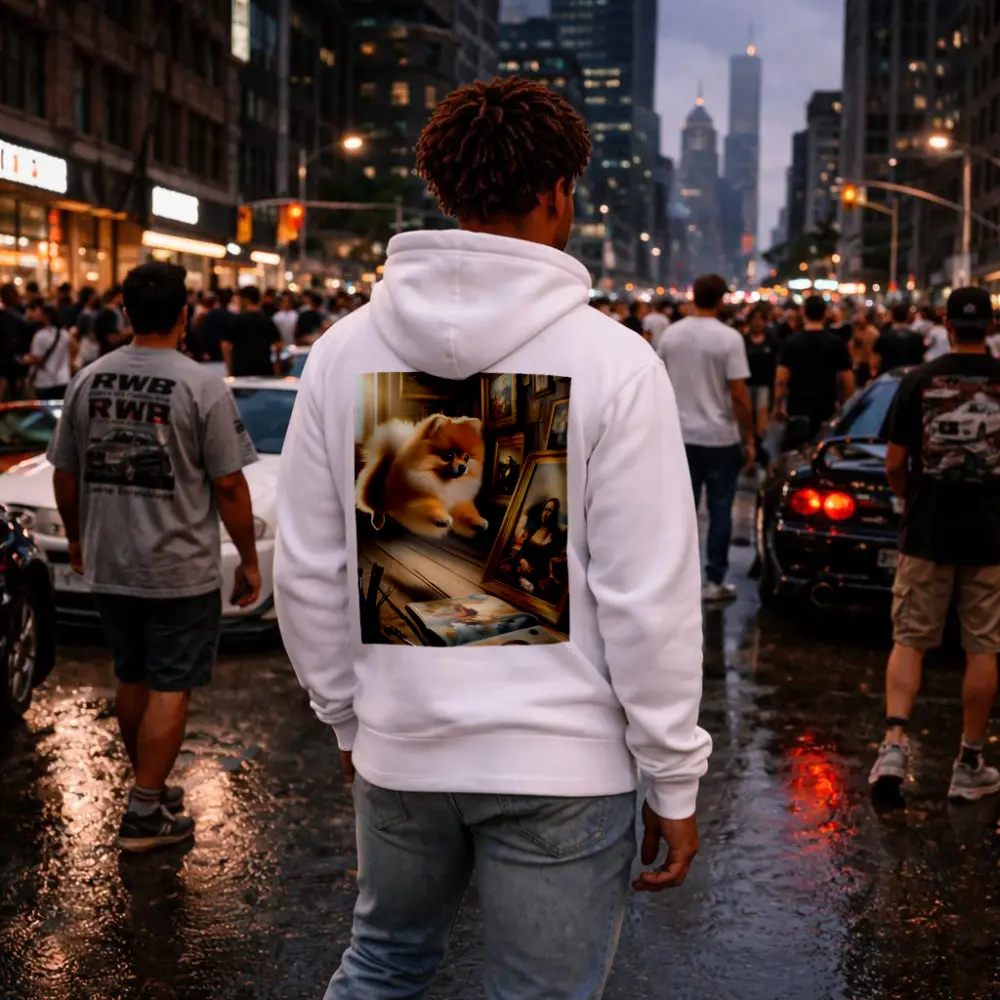 Pomeranian Dog Flying Art Gallery Scene – Hoodies