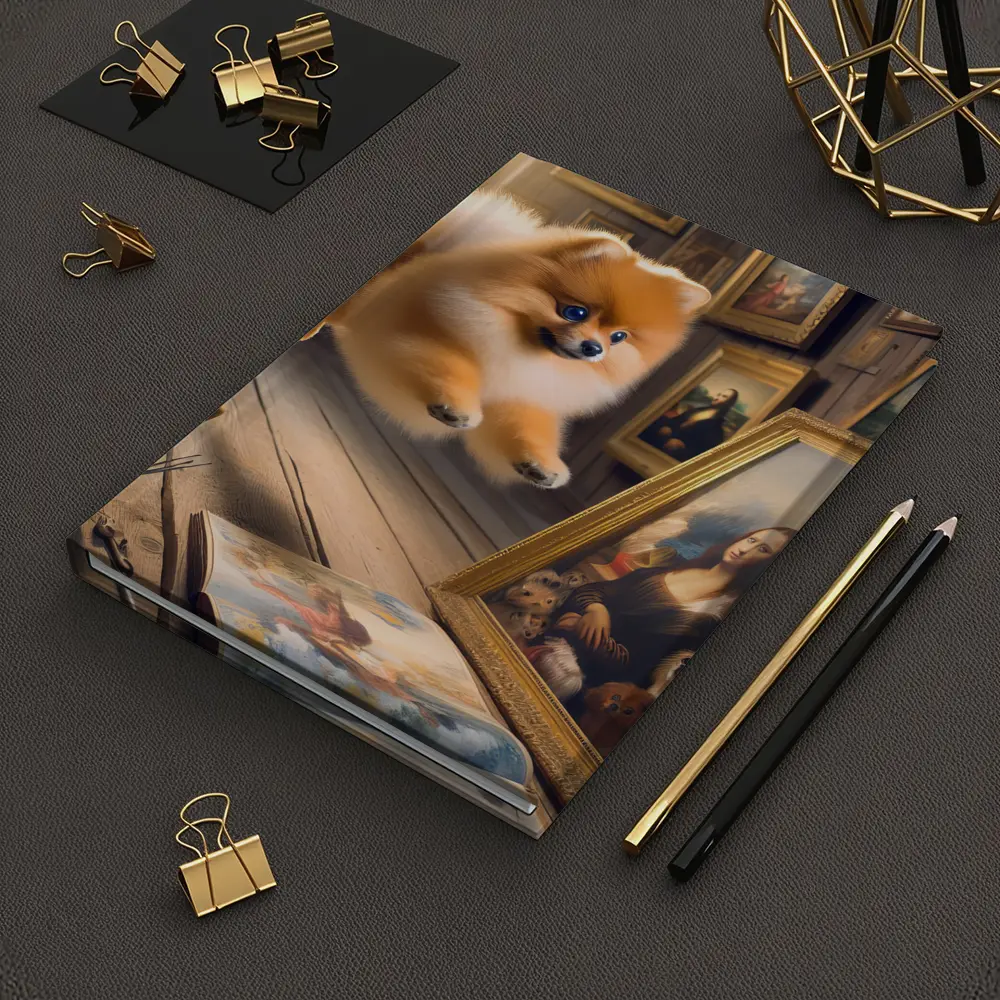 Pomeranian Dog Flying Art Gallery Scene – Notebooks