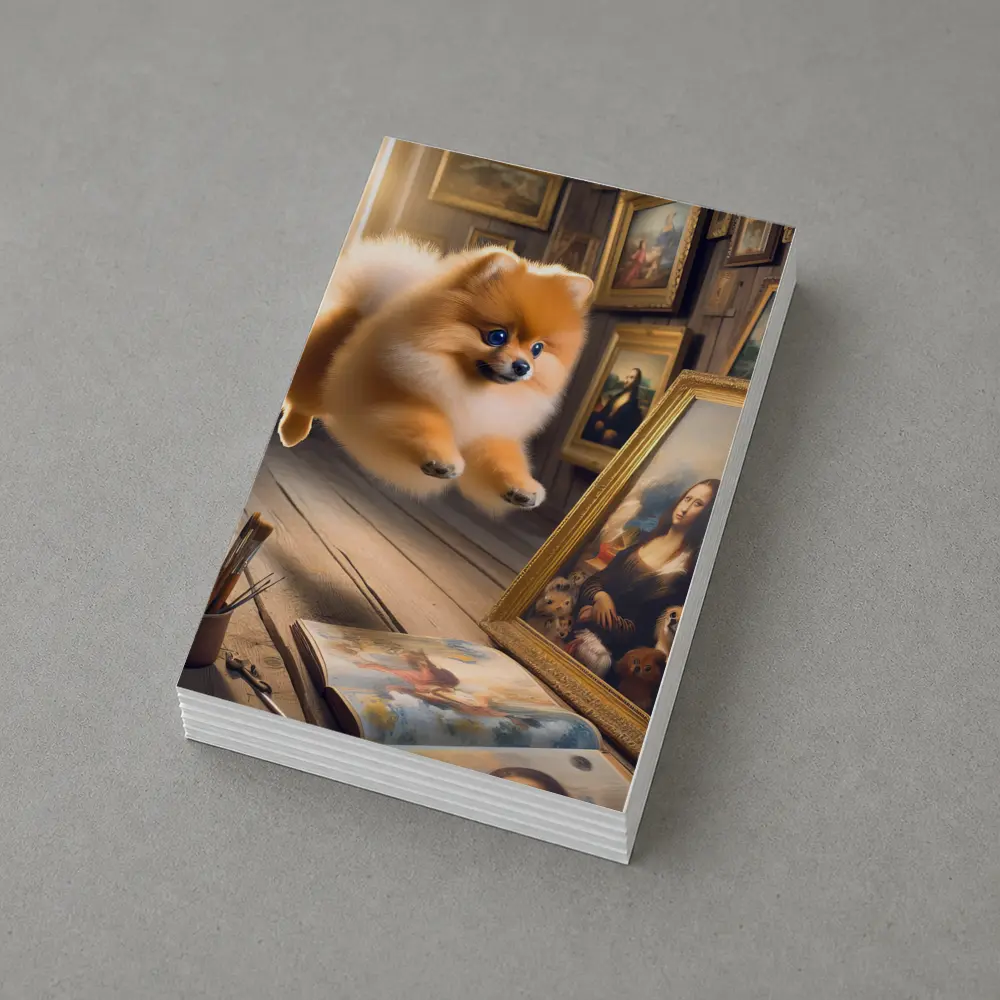 Pomeranian Dog Flying Art Gallery Scene – Postcards