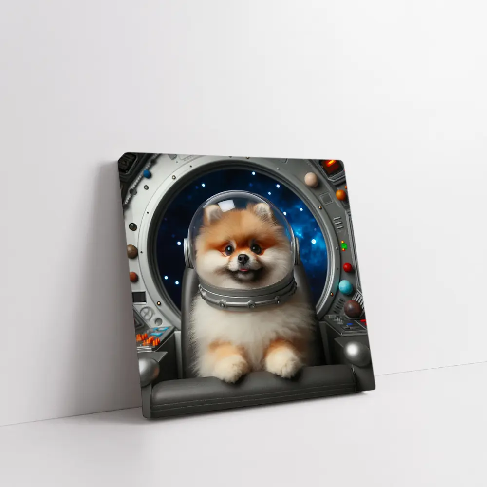 Pomeranian Astronaut Dog in Space Cockpit – Wall Art