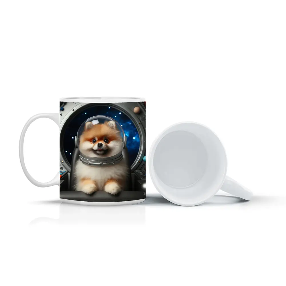 Pomeranian Astronaut Dog in Space Cockpit – Mugs