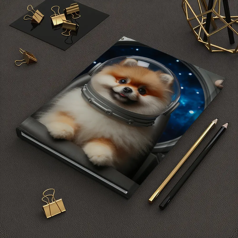 Pomeranian Astronaut Dog in Space Cockpit – Notebooks