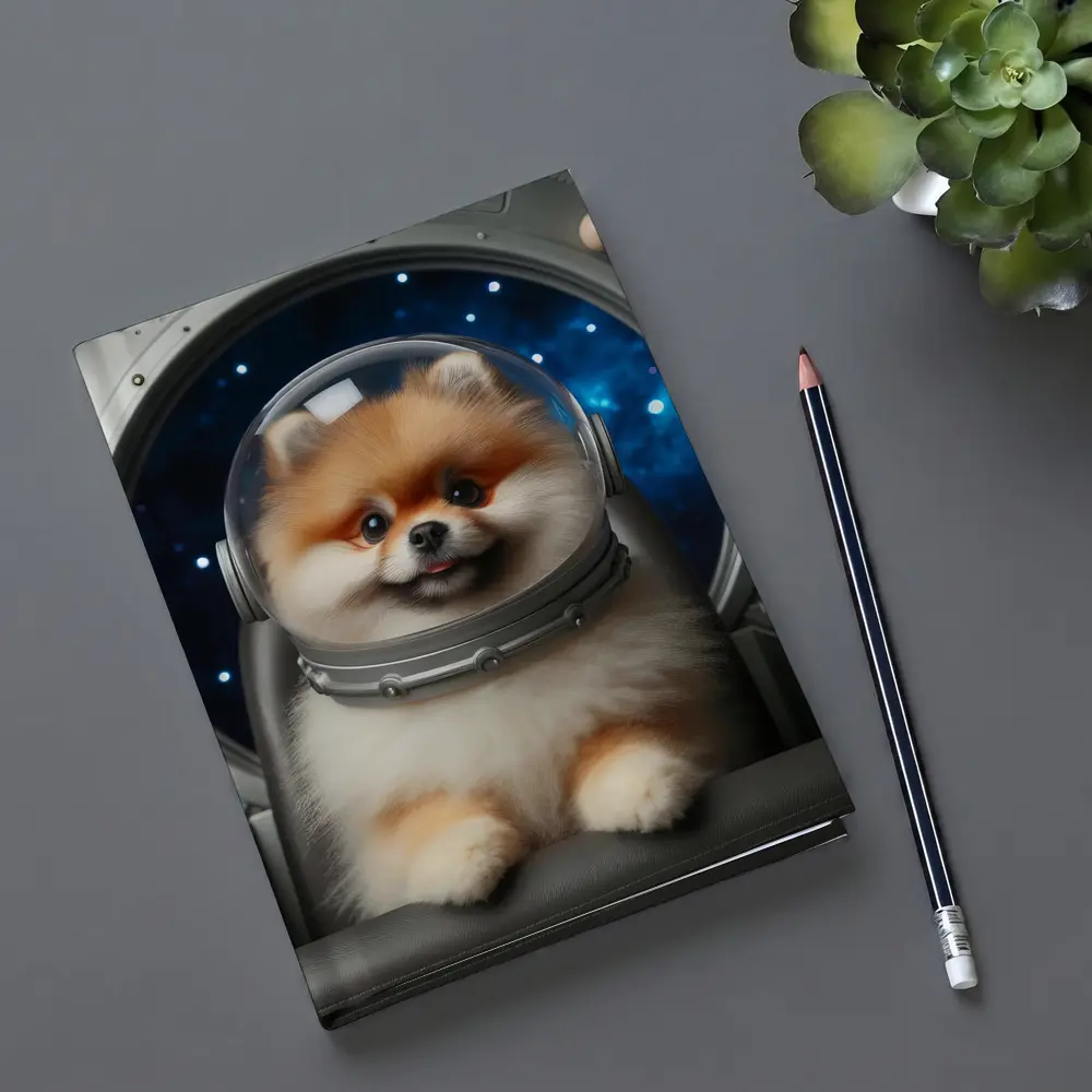 Pomeranian Astronaut Dog in Space Cockpit – Notebooks