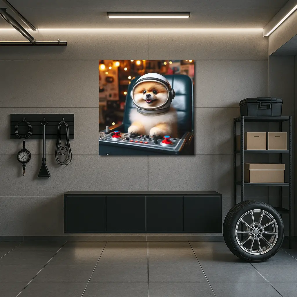 Pomeranian Astronaut Dog at Space Controls – Wall Art