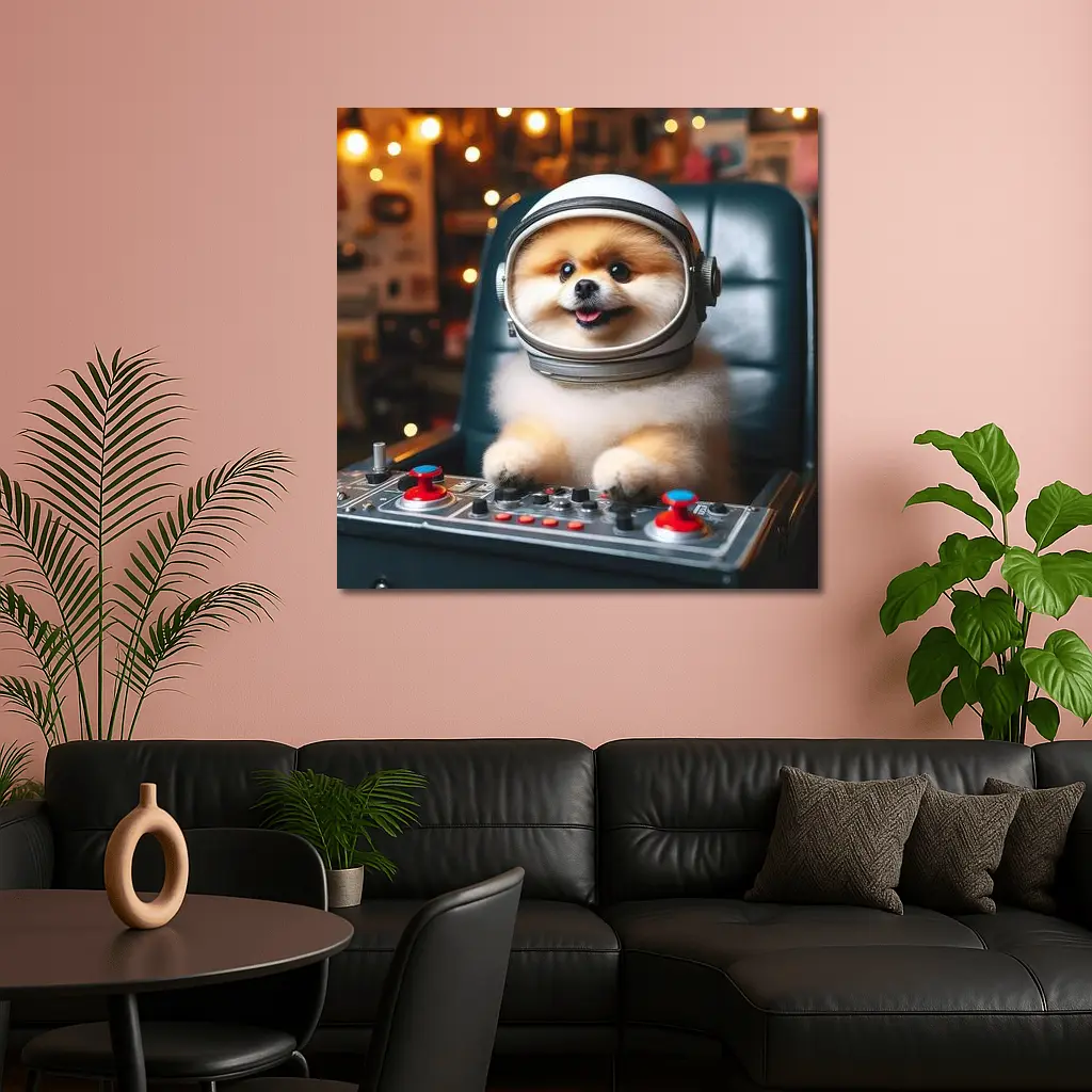 Pomeranian Astronaut Dog at Space Controls – Wall Art
