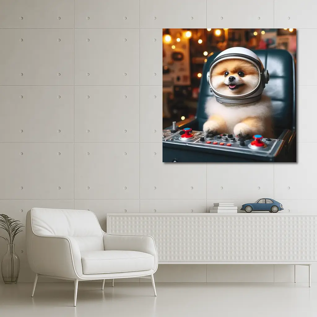 Pomeranian Astronaut Dog at Space Controls – Wall Art