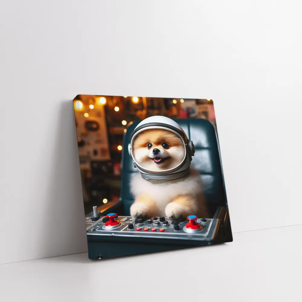Pomeranian Astronaut Dog at Space Controls – Wall Art