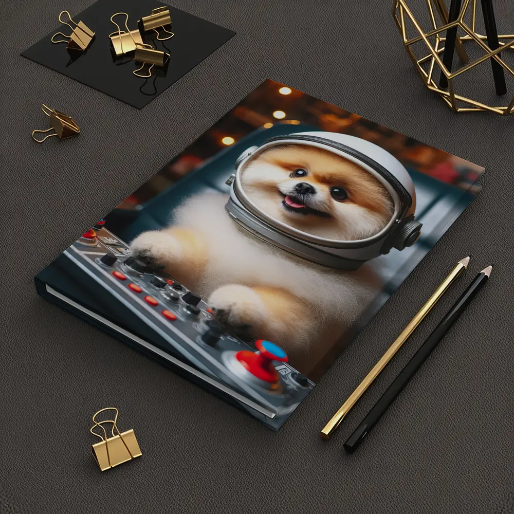 Pomeranian Astronaut Dog at Space Controls – Notebooks