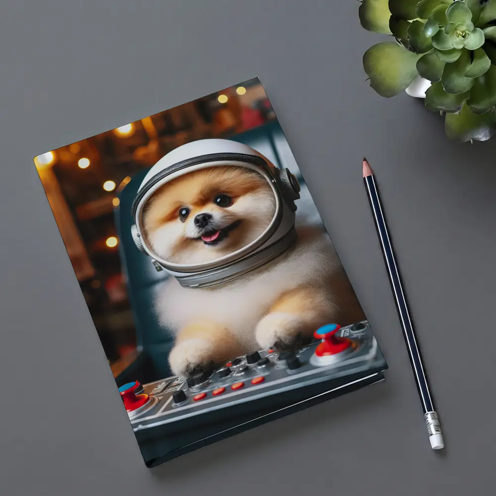 Pomeranian Astronaut Dog at Space Controls – Notebooks