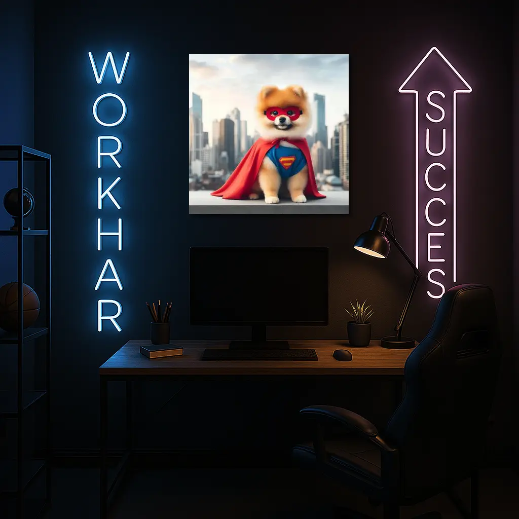 Pomeranian Superhero Dog City Skyline – Wall Art