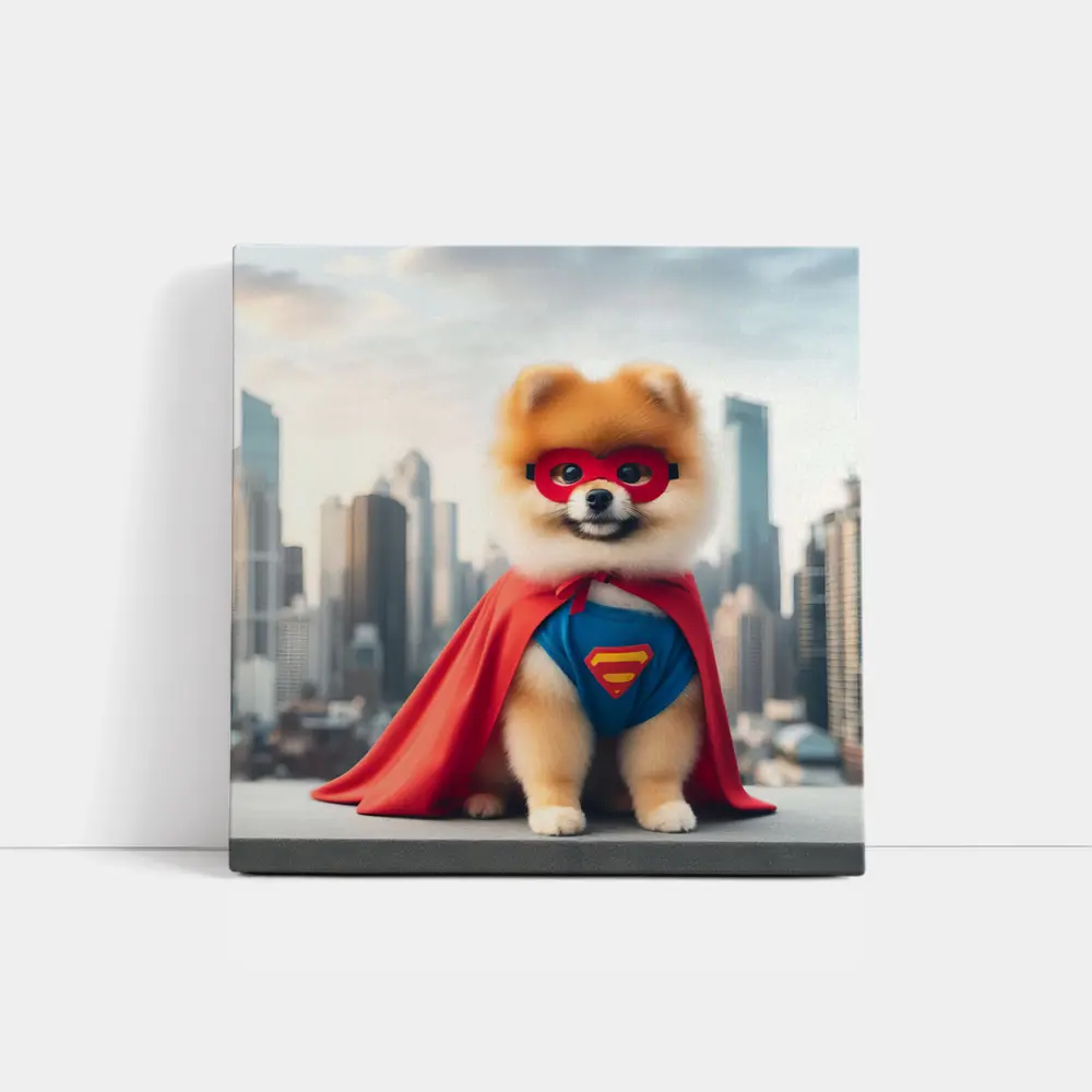 Pomeranian Superhero Dog City Skyline – Wall Art