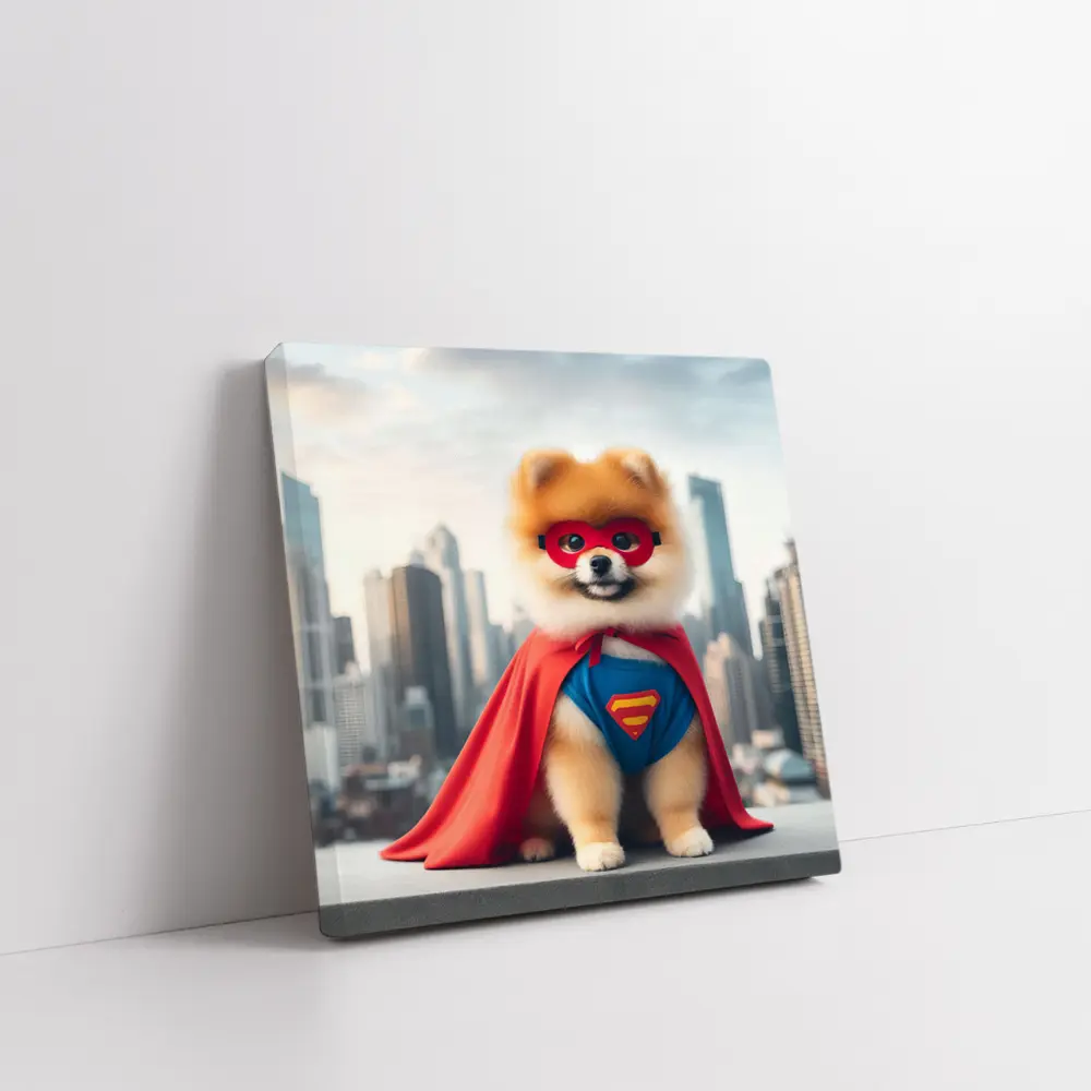 Pomeranian Superhero Dog City Skyline – Wall Art