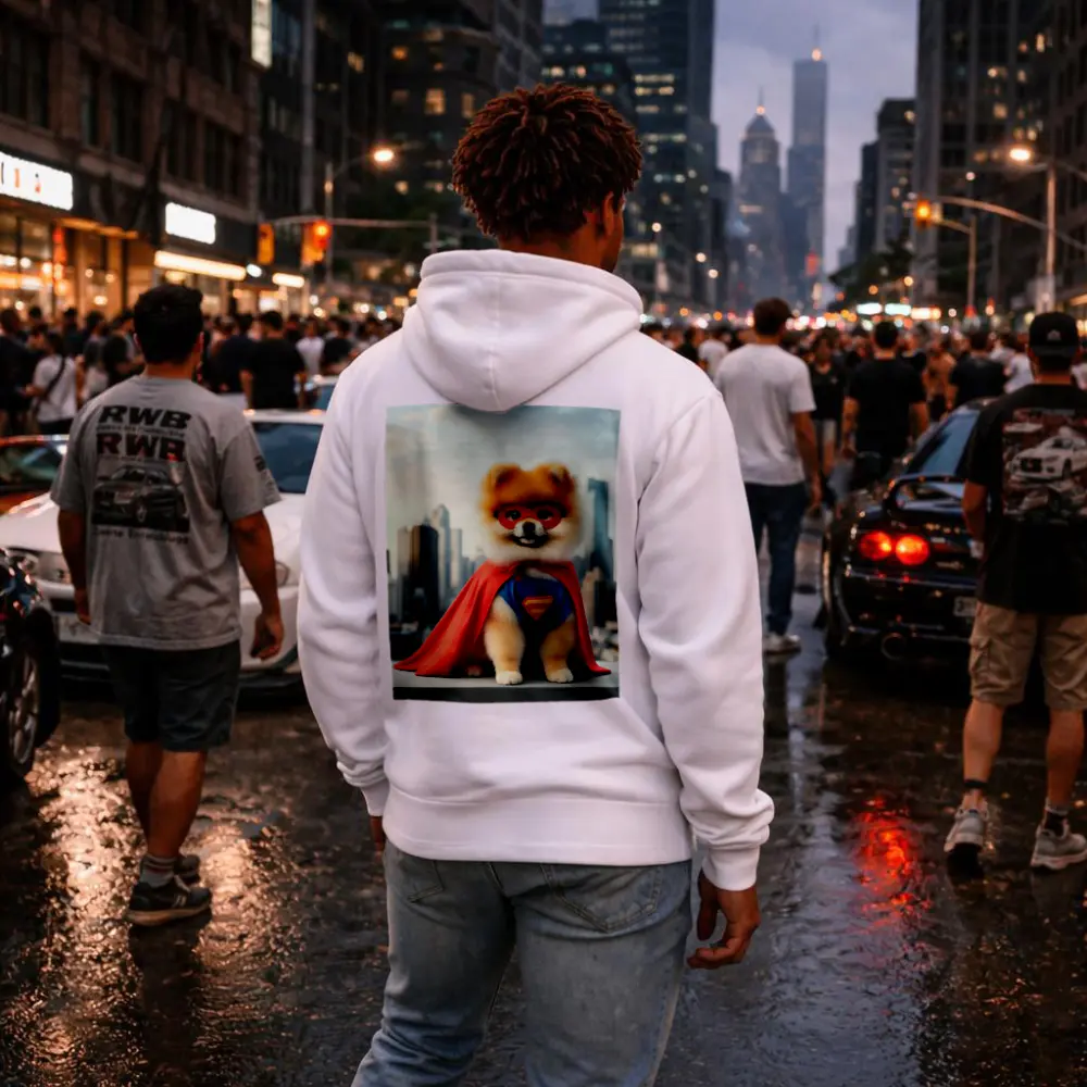 Pomeranian Superhero Dog City Skyline – Hoodies