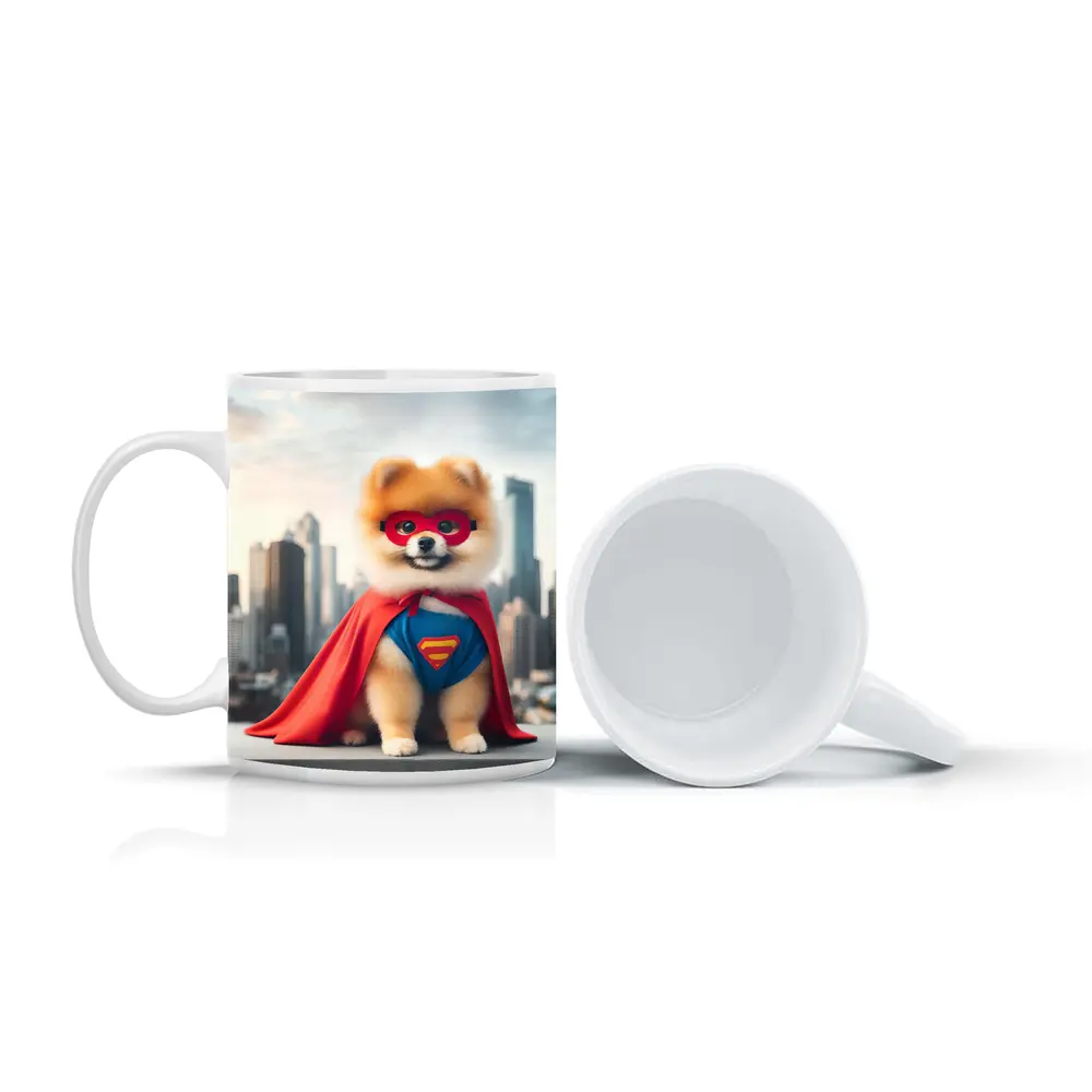 Pomeranian Superhero Dog City Skyline – Mugs