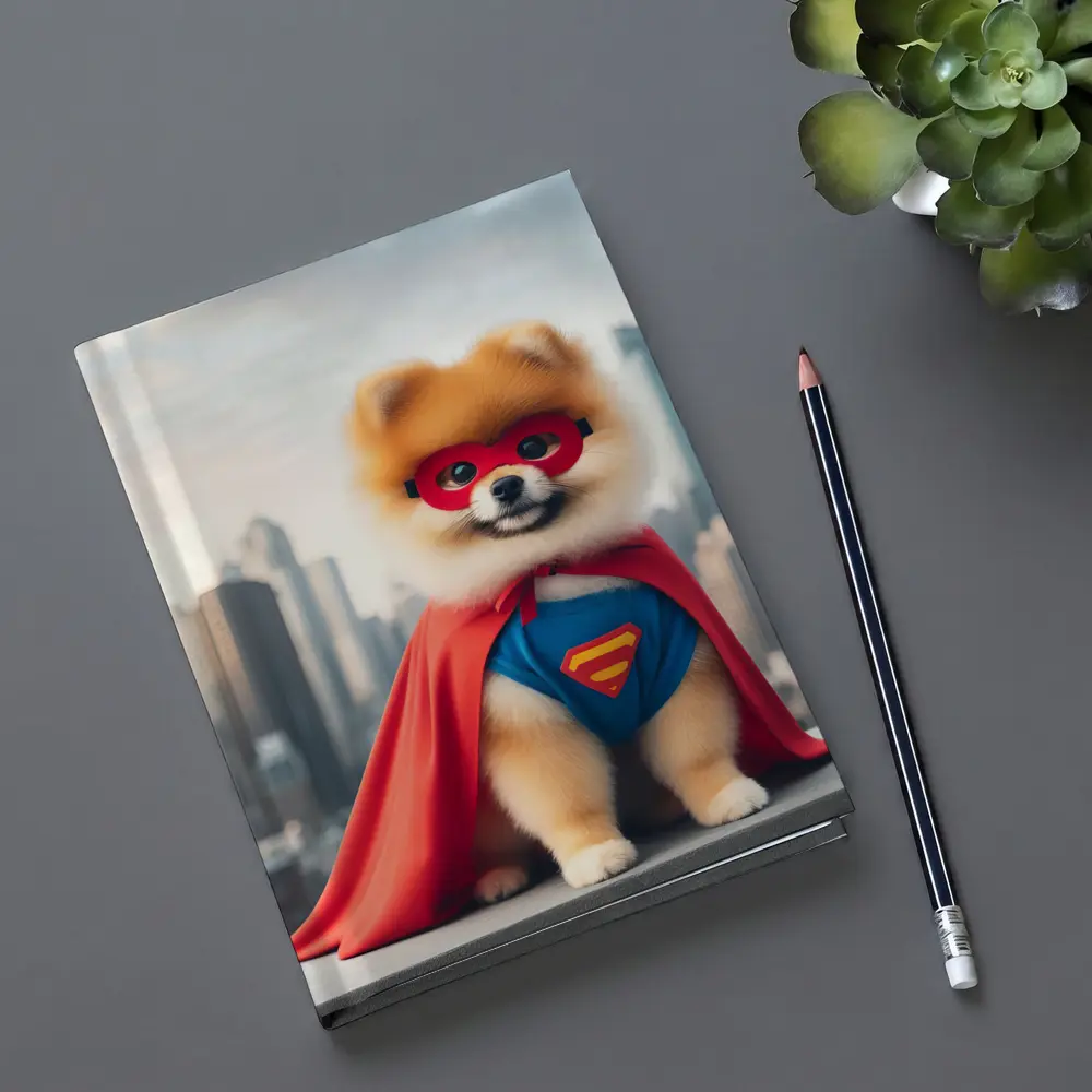 Pomeranian Superhero Dog City Skyline – Notebooks