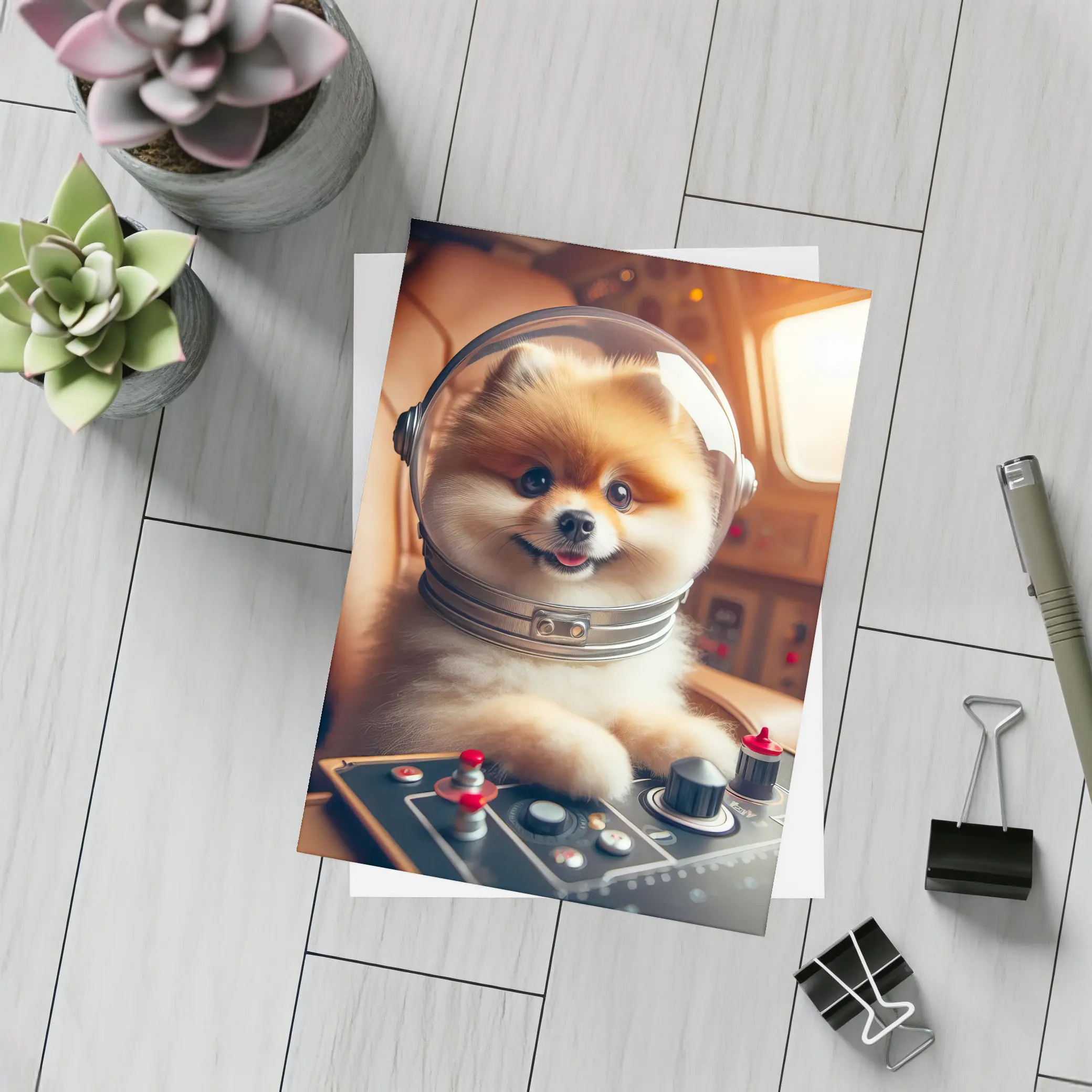 Pomeranian Astronaut Pilot Spaceship Cockpit – Postcards