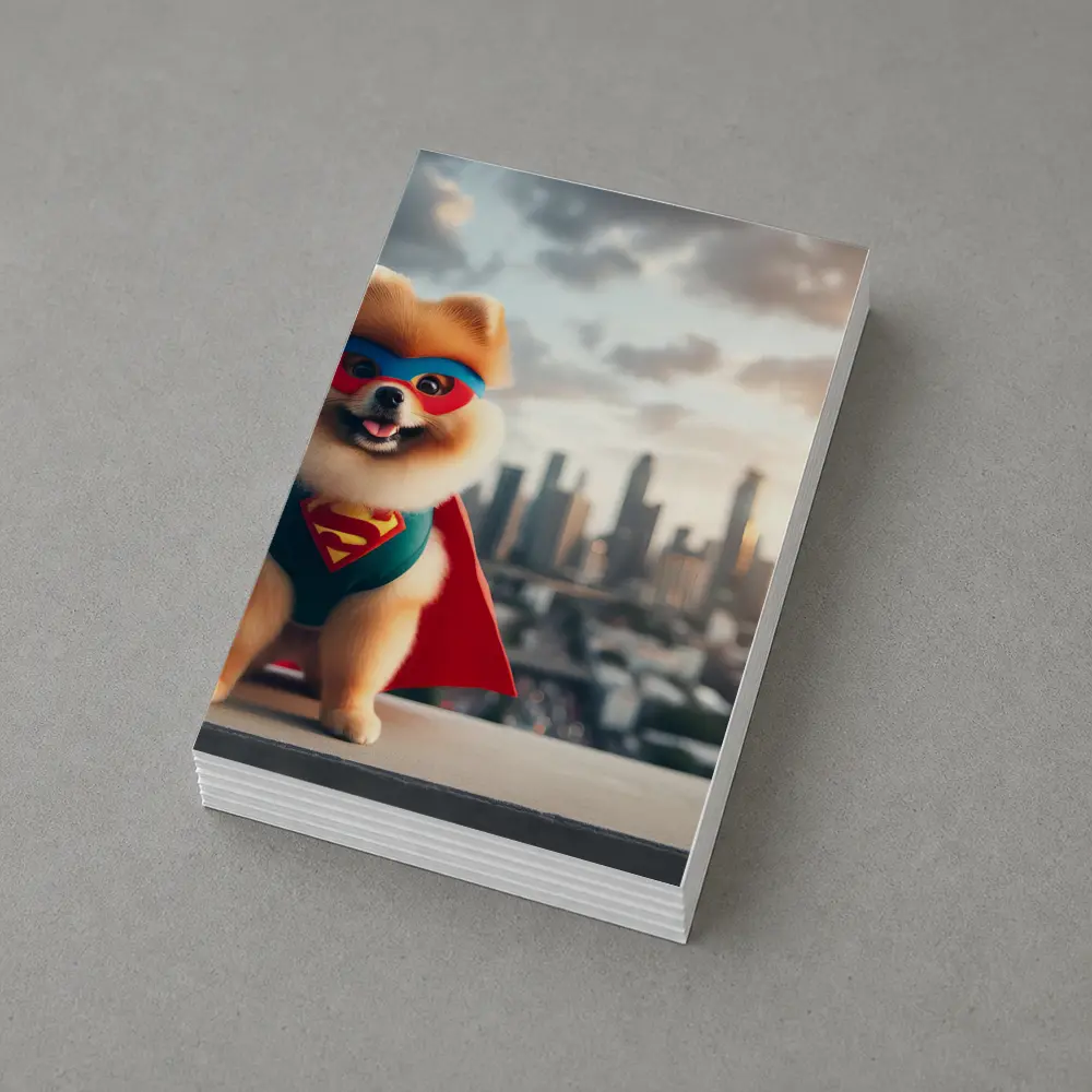 Pomeranian Superhero Cape City Skyline Background – Postcards