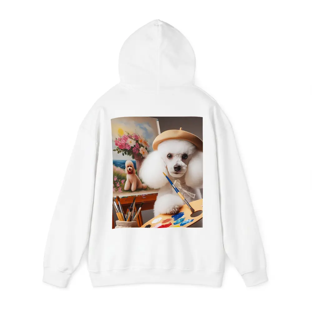 White Poodle Artist Painting on Easel – Hoodies