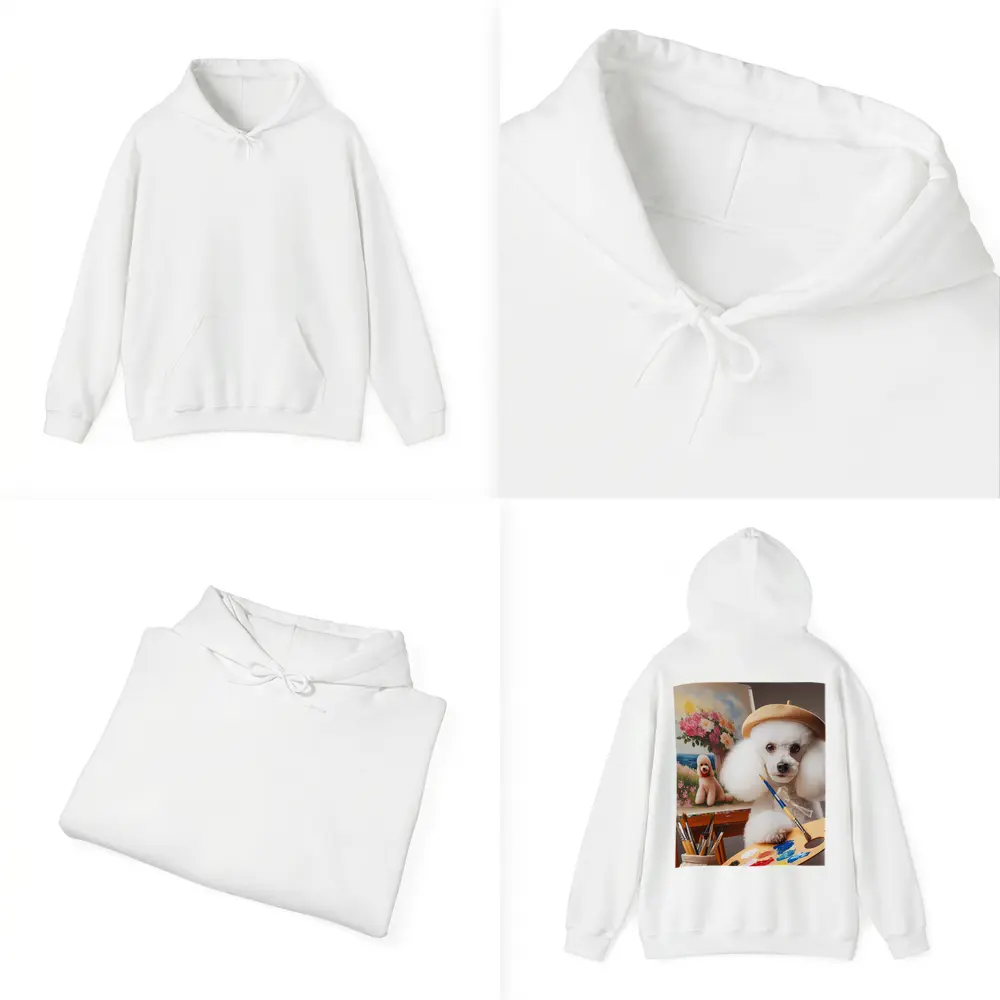 White Poodle Artist Painting on Easel – Hoodies