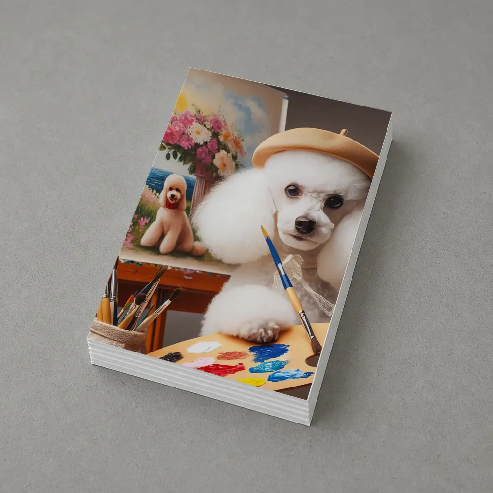 White Poodle Artist Painting on Easel – Postcards