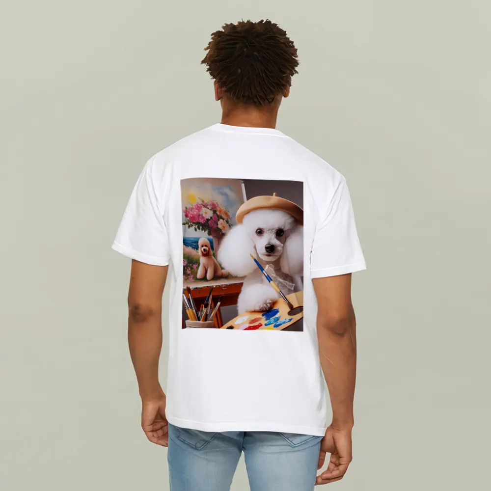 White Poodle Artist Painting on Easel – T-Shirts
