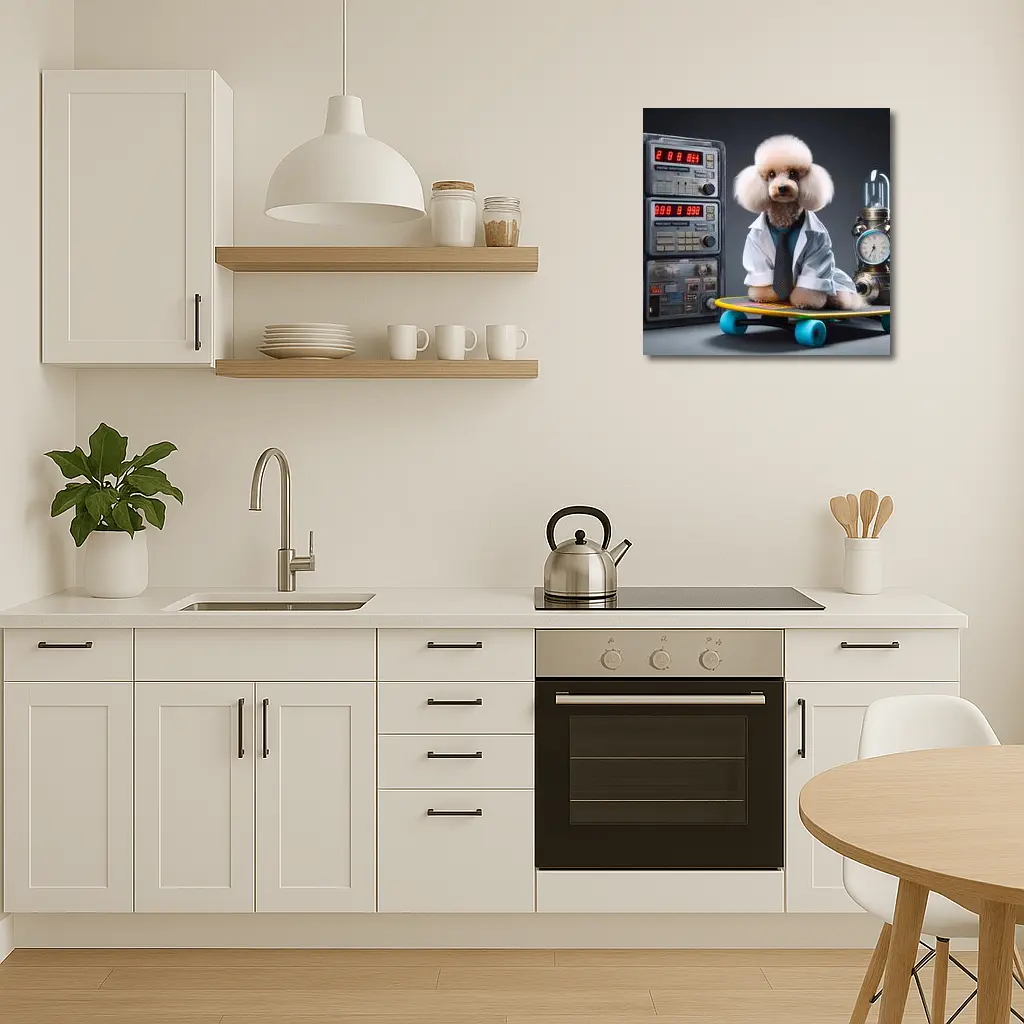 Poodle Scientist Wearing Lab Coat Skateboard – Wall Art