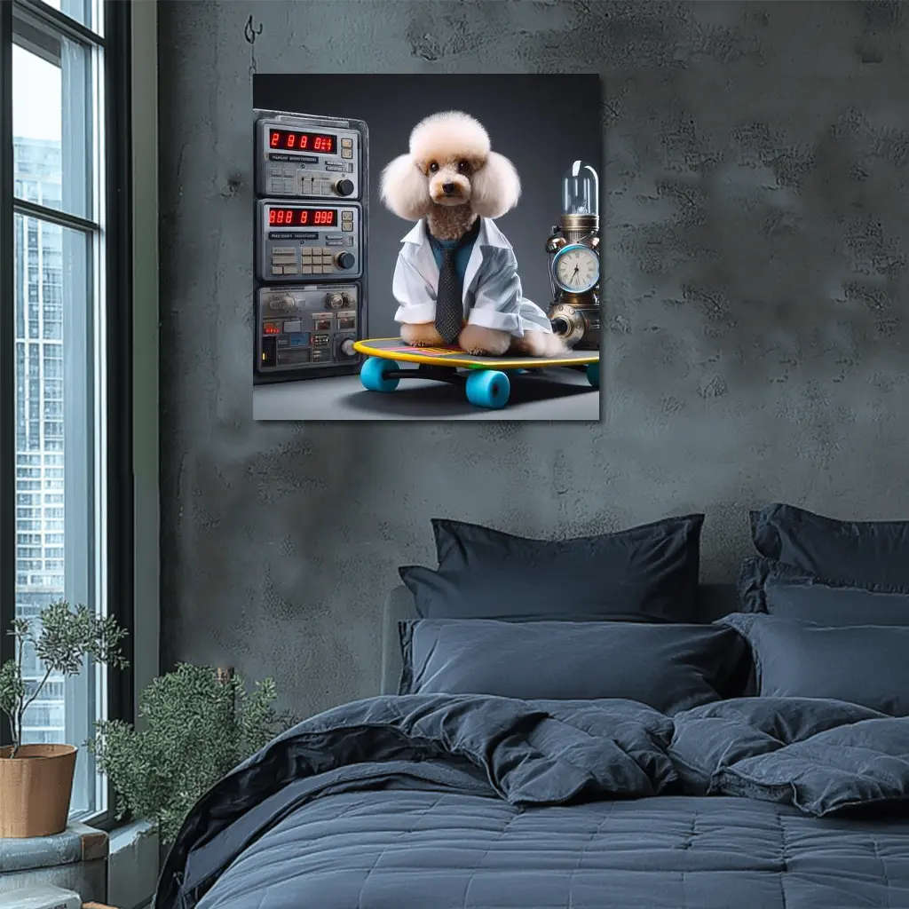 Poodle Scientist Wearing Lab Coat Skateboard – Wall Art