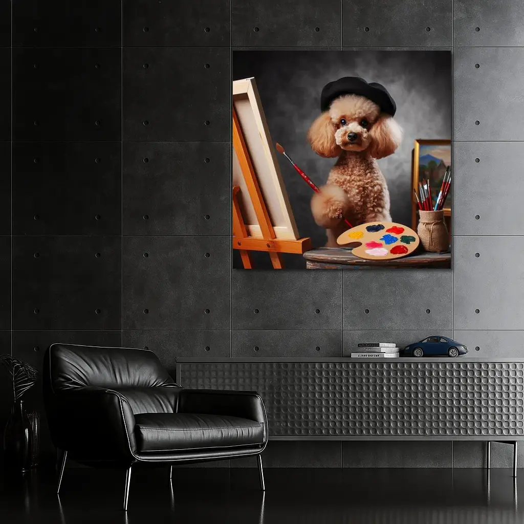 Poodle Artist Painting with Beret Hat – Wall Art