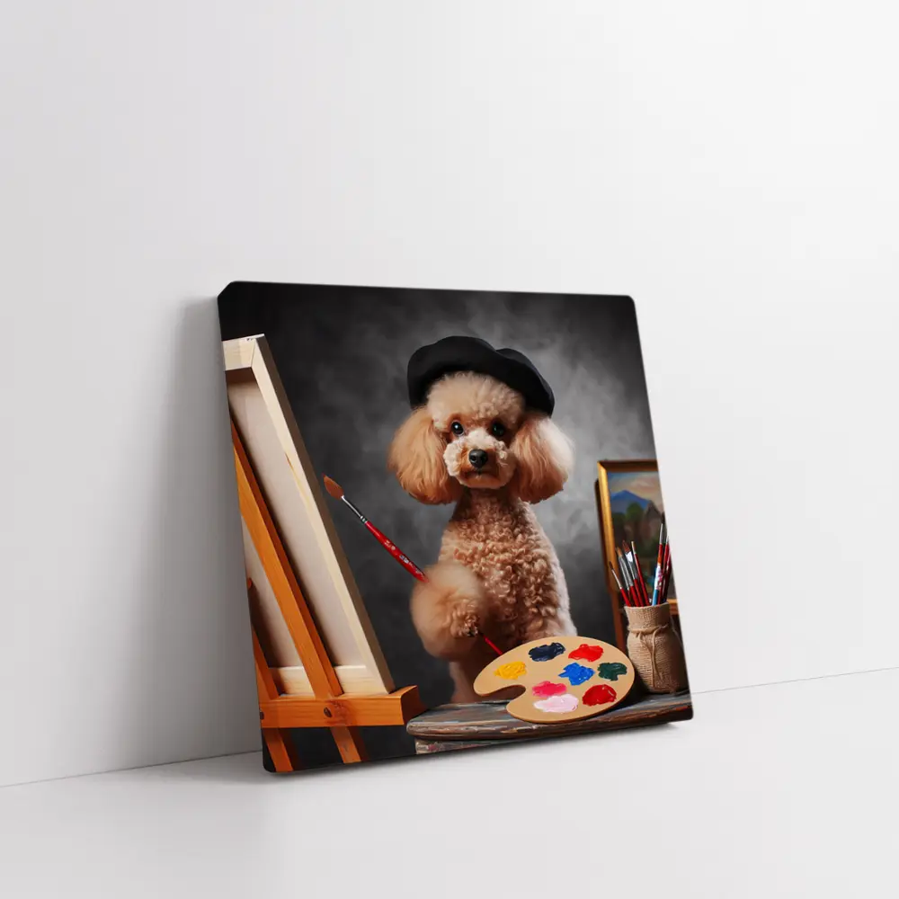 Poodle Artist Painting with Beret Hat – Wall Art