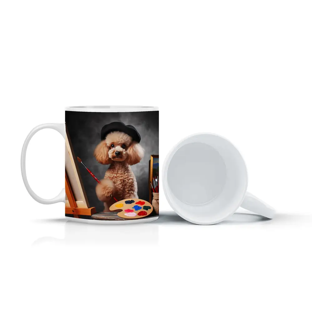 Poodle Artist Painting with Beret Hat – Mugs