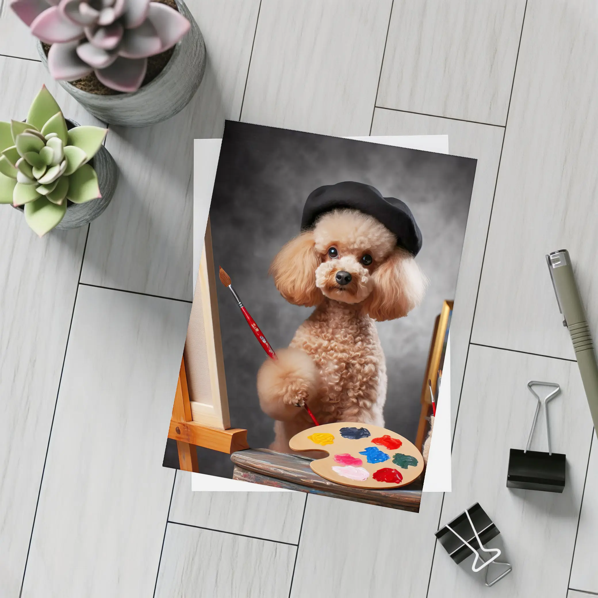 Poodle Artist Painting with Beret Hat – Postcards