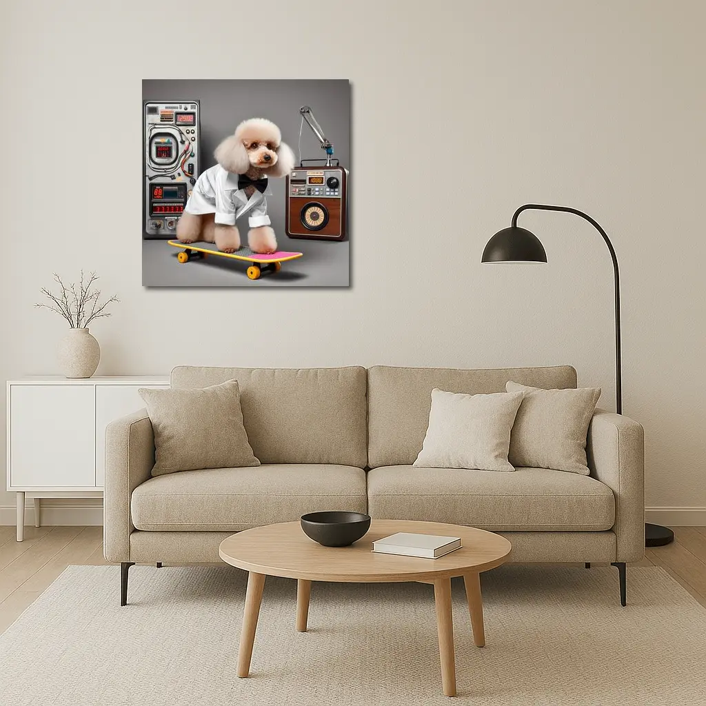 Poodle Scientist on Skateboard Retro Lab – Wall Art