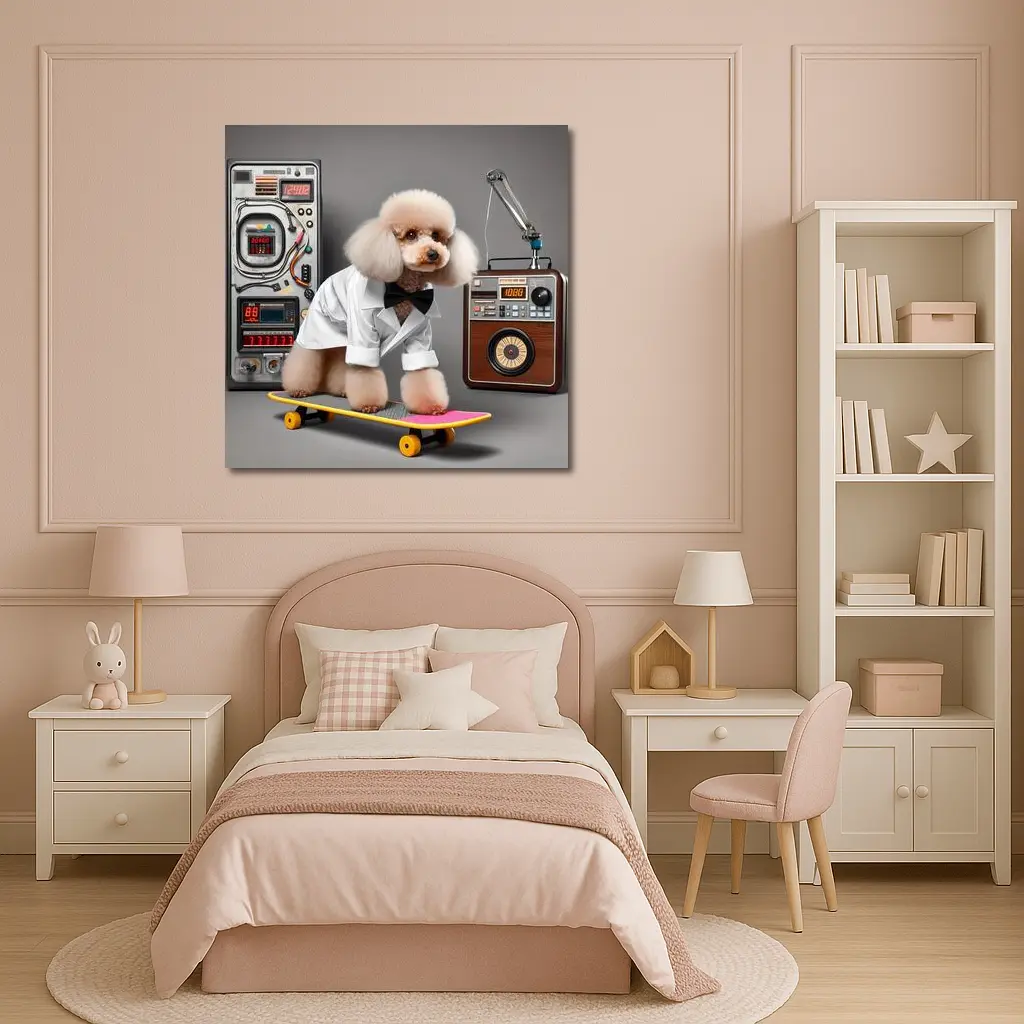 Poodle Scientist on Skateboard Retro Lab – Wall Art