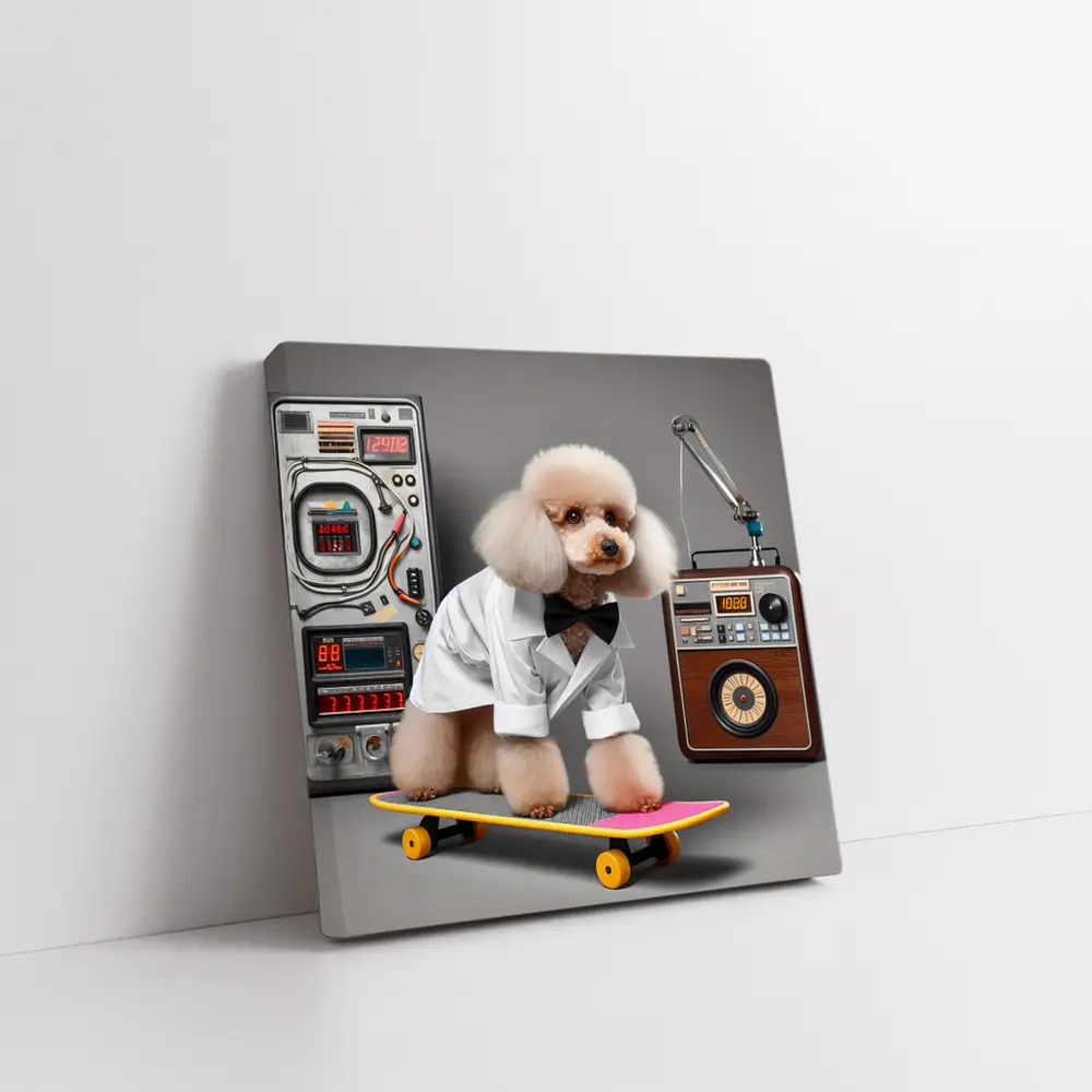 Poodle Scientist on Skateboard Retro Lab – Wall Art