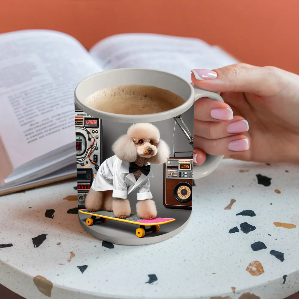 Poodle Scientist on Skateboard Retro Lab – Mugs
