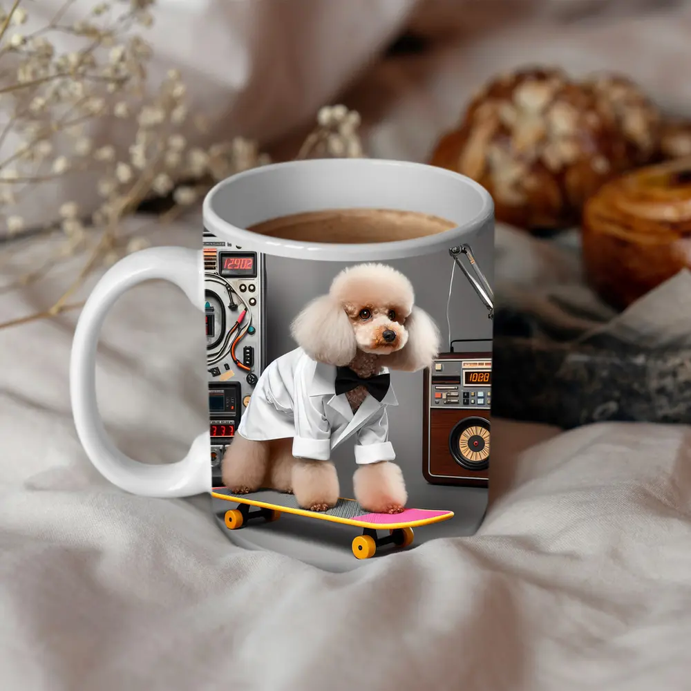 Poodle Scientist on Skateboard Retro Lab – Mugs