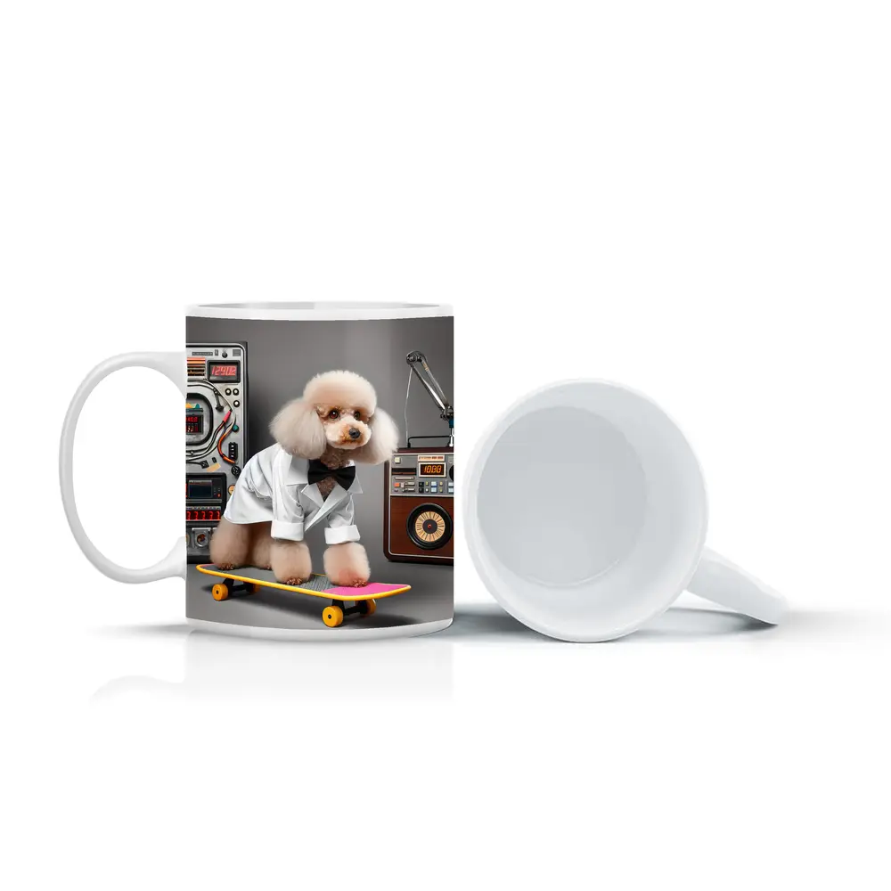 Poodle Scientist on Skateboard Retro Lab – Mugs