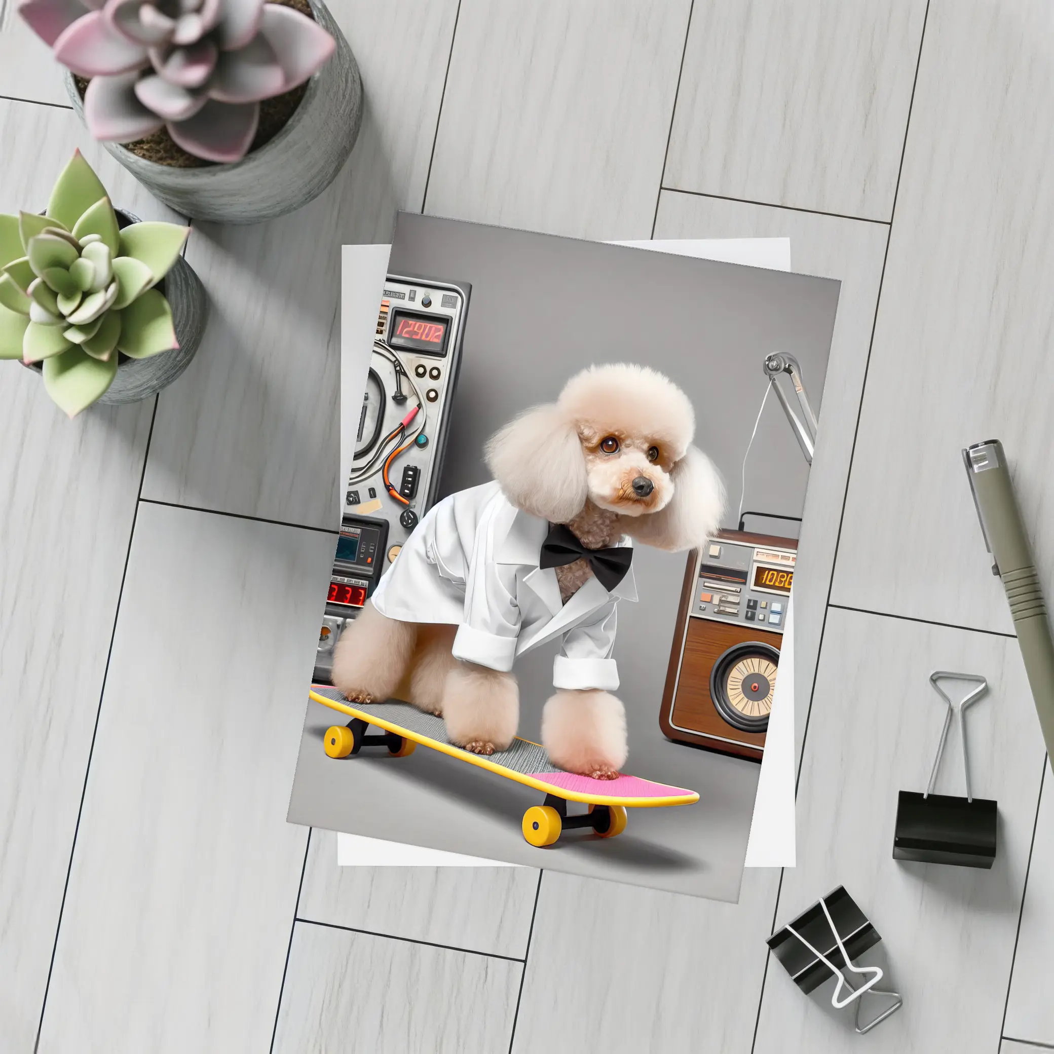 Poodle Scientist on Skateboard Retro Lab – Postcards