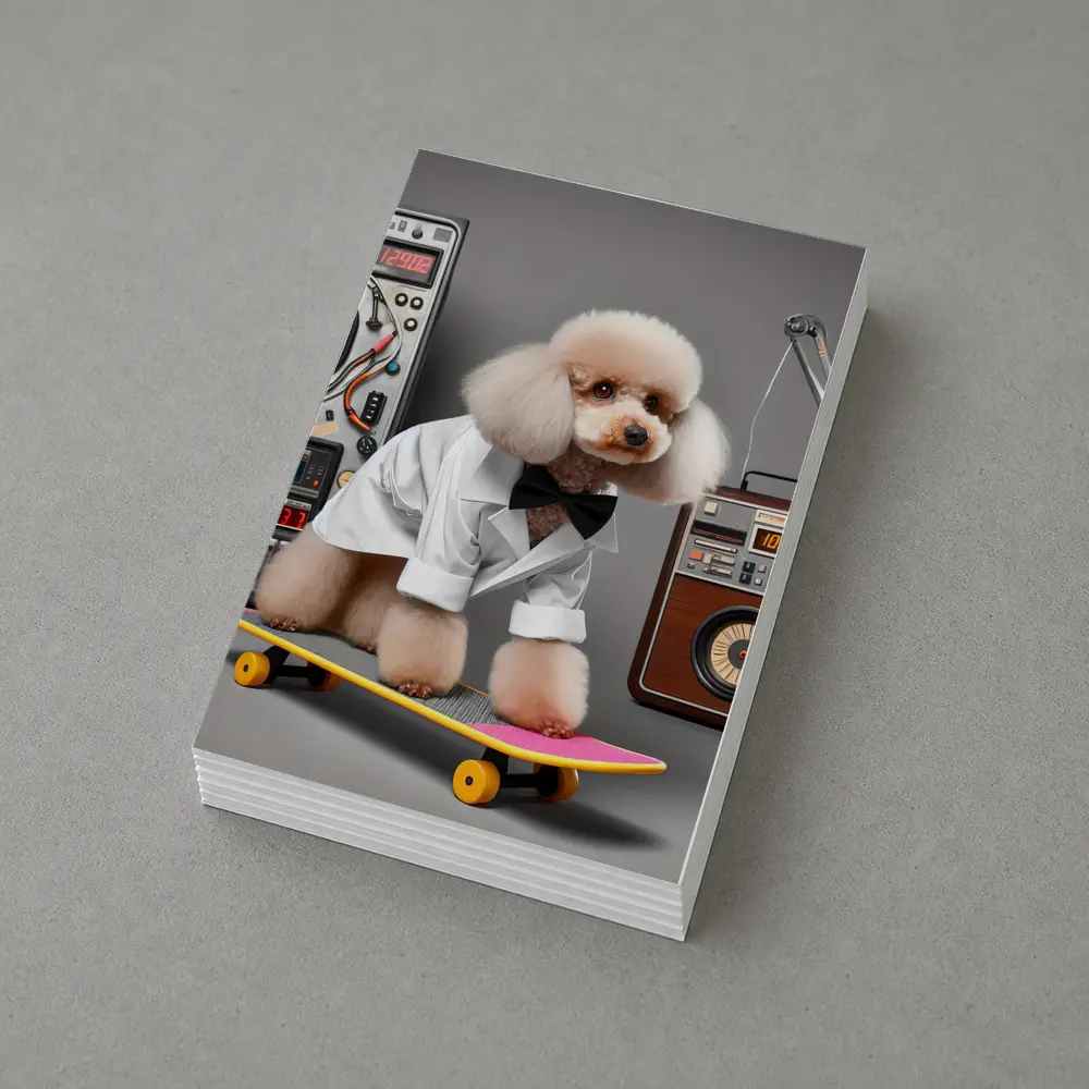 Poodle Scientist on Skateboard Retro Lab – Postcards
