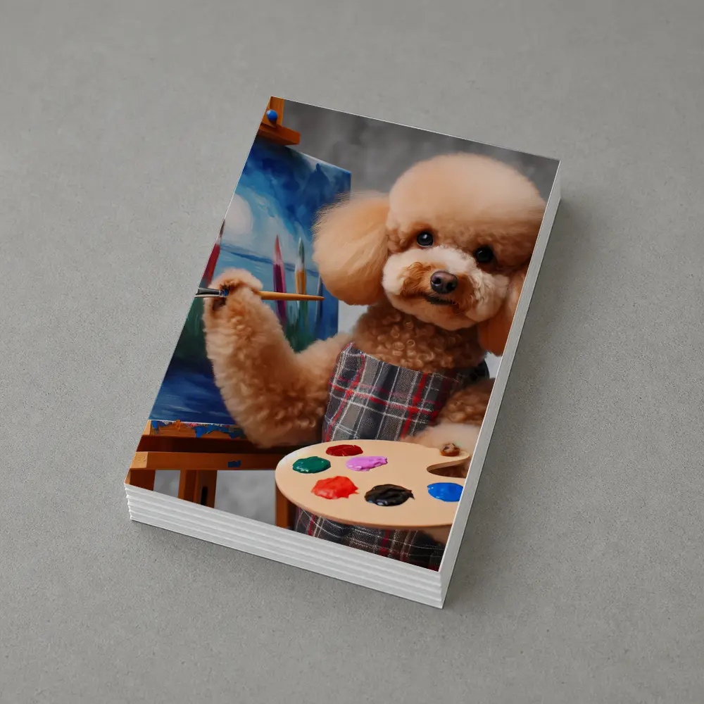 Poodle Artist Painting on Canvas Easel – Postcards