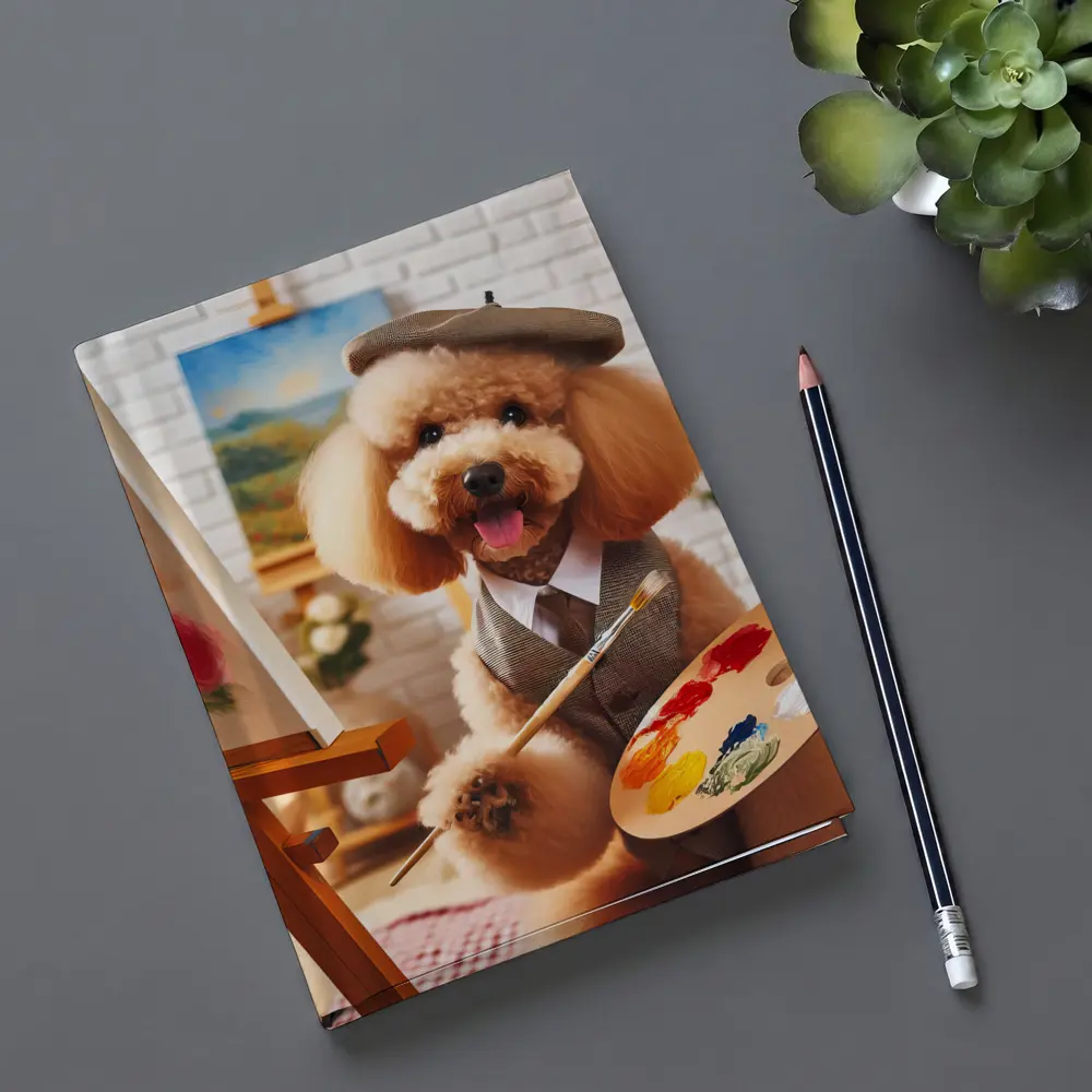 Poodle Artist Painting in Cozy Studio – Notebooks