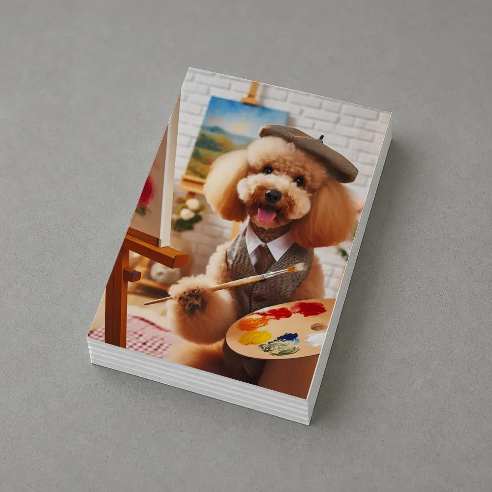 Poodle Artist Painting in Cozy Studio – Postcards