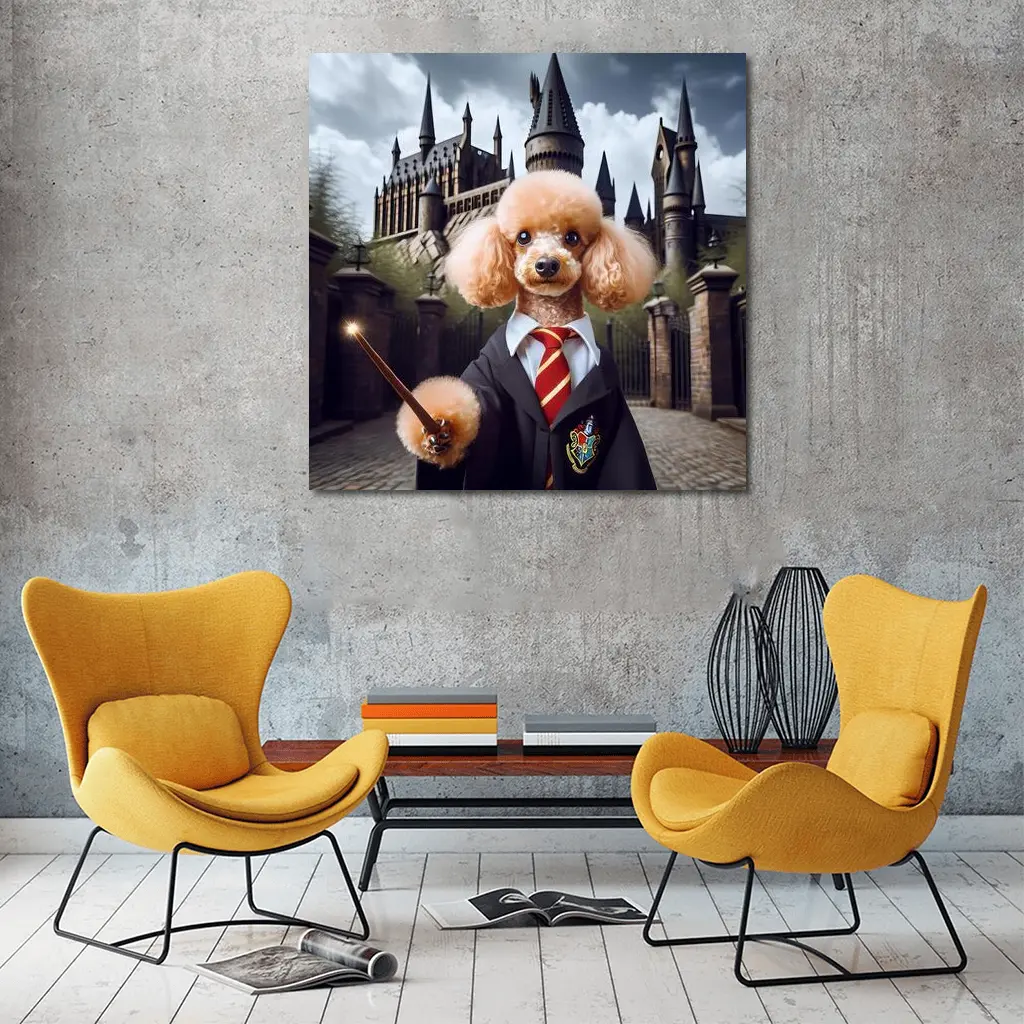 Poodle Wizard Hogwarts Castle Fantasy Art – Wall Art