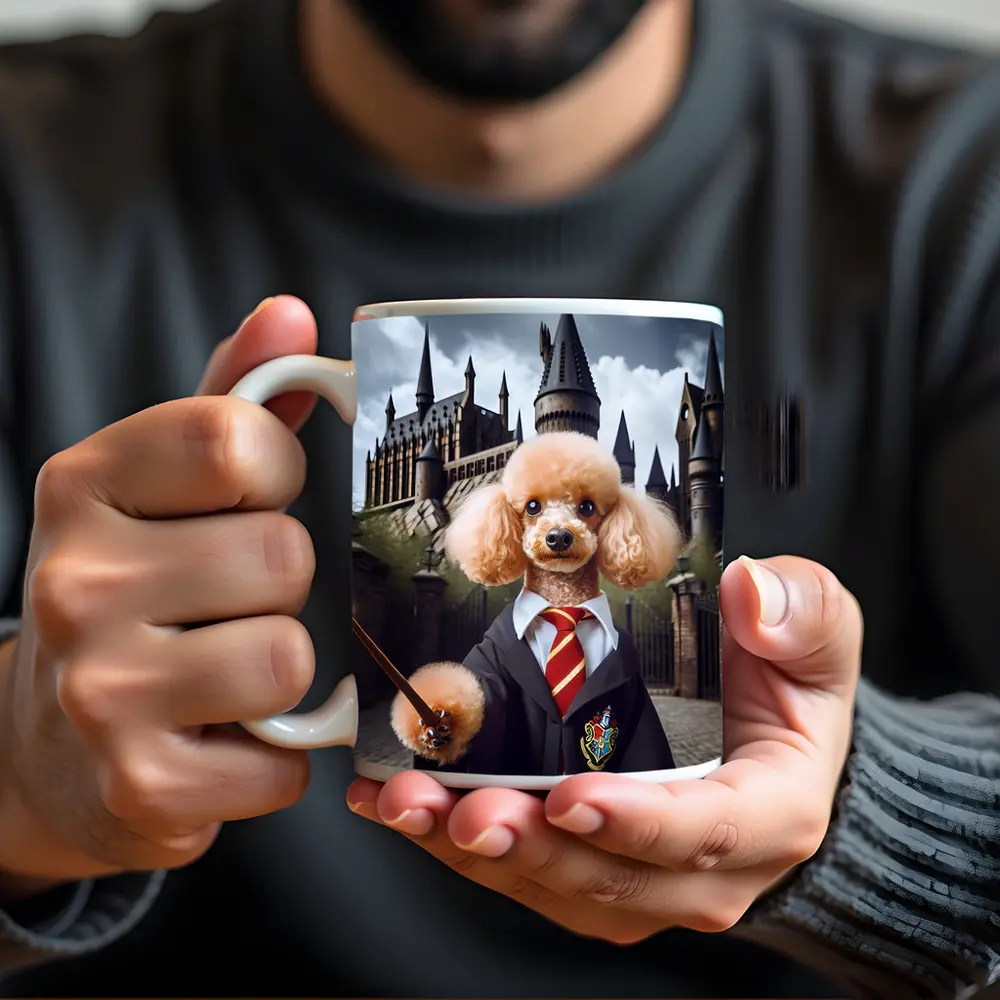 Poodle Wizard Hogwarts Castle Fantasy Art – Mugs